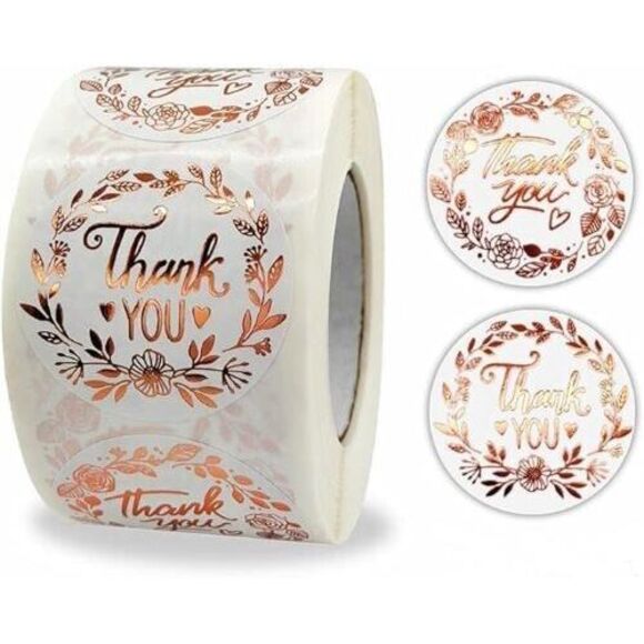 1000PCS Thank You Olive Branch Gold Rose 1 Inch Self-Adhesive Label Decal Envel - Picture 2 of 8
